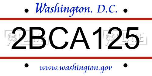 2BCA125 District Of Columbia License Plate