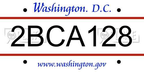 2BCA128 District Of Columbia License Plate