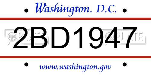 2BD1947 District Of Columbia License Plate