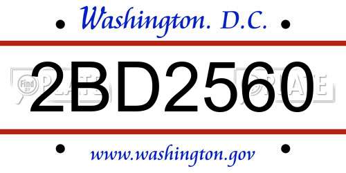 2BD2560 District Of Columbia License Plate
