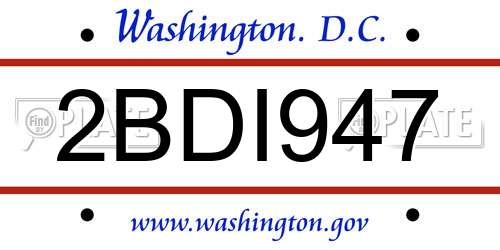 2BDI947 District Of Columbia License Plate