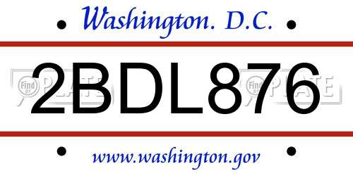 2BDL876 District Of Columbia License Plate