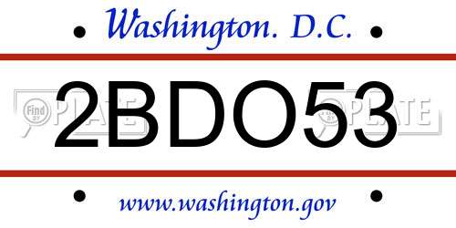 2BDO53 District Of Columbia License Plate