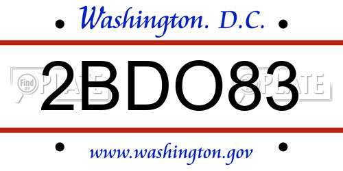 2BDO83 District Of Columbia License Plate