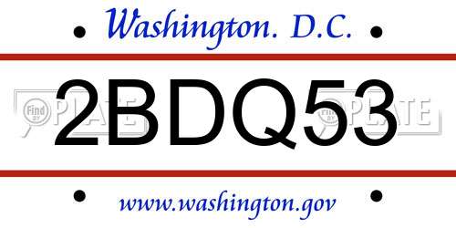 2BDQ53 District Of Columbia License Plate