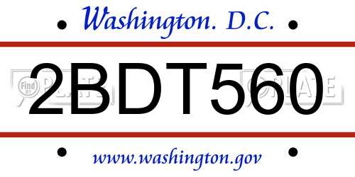 2BDT560 District Of Columbia License Plate