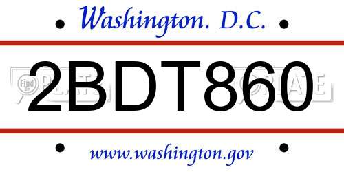 2BDT860 District Of Columbia License Plate
