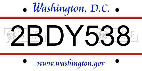 2BDY538 District Of Columbia License Plate
