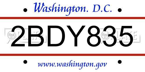 2BDY835 District Of Columbia License Plate