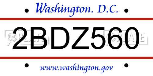 2BDZ560 District Of Columbia License Plate