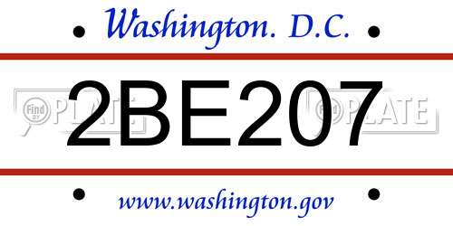 2BE207 District Of Columbia License Plate