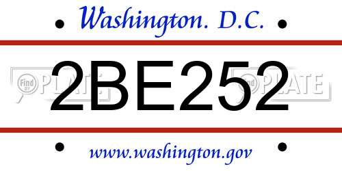 2BE252 District Of Columbia License Plate