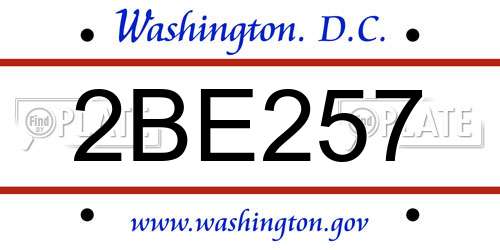 2BE257 District Of Columbia License Plate