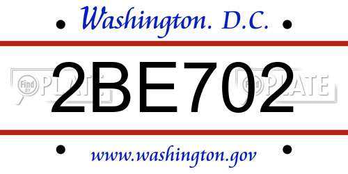 2BE702 District Of Columbia License Plate