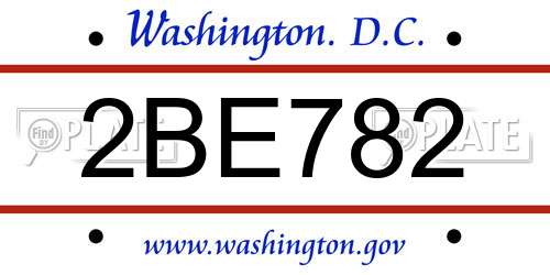 2BE782 District Of Columbia License Plate