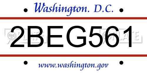 2BEG561 District Of Columbia License Plate