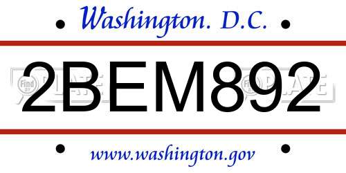2BEM892 District Of Columbia License Plate