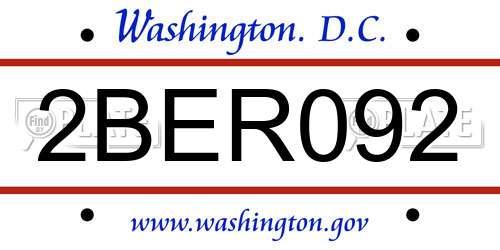 2BER092 District Of Columbia License Plate