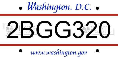 2BGG320 District Of Columbia License Plate