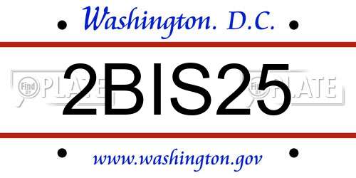 2BIS25 District Of Columbia License Plate