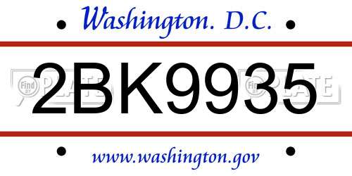 2BK9935 District Of Columbia License Plate