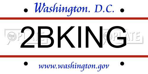2BKING District Of Columbia License Plate
