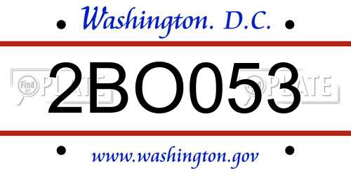 2BO053 District Of Columbia License Plate