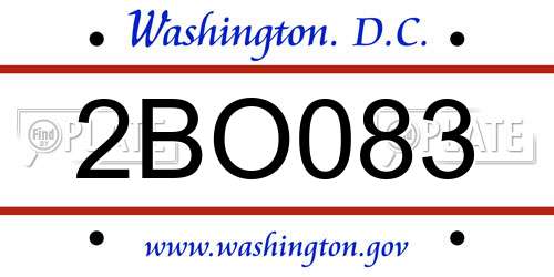 2BO083 District Of Columbia License Plate