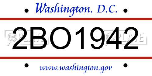 2BO1942 District Of Columbia License Plate