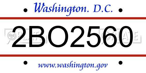 2BO2560 District Of Columbia License Plate