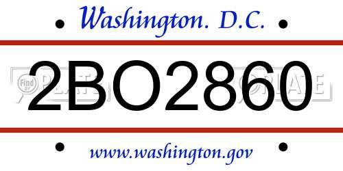 2BO2860 District Of Columbia License Plate