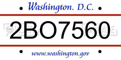 2BO7560 District Of Columbia License Plate