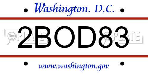 2BOD83 District Of Columbia License Plate
