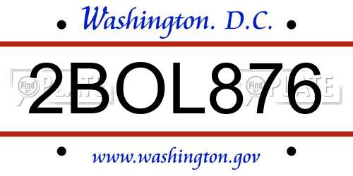 2BOL876 District Of Columbia License Plate