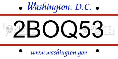 2BOQ53 District Of Columbia License Plate