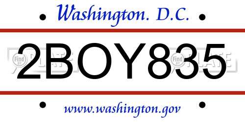 2BOY835 District Of Columbia License Plate