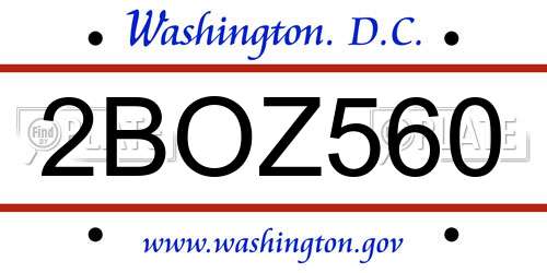 2BOZ560 District Of Columbia License Plate