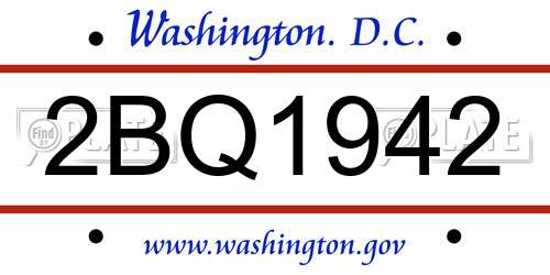 2BQ1942 District Of Columbia License Plate