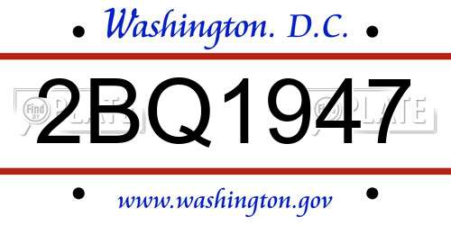 2BQ1947 District Of Columbia License Plate