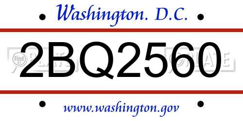 2BQ2560 District Of Columbia License Plate