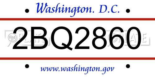 2BQ2860 District Of Columbia License Plate