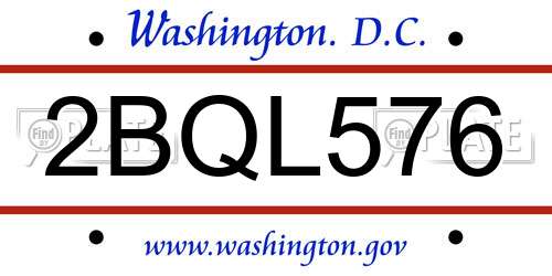2BQL576 District Of Columbia License Plate