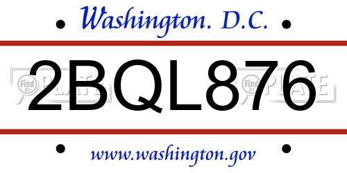 2BQL876 District Of Columbia License Plate