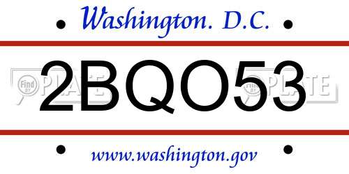 2BQO53 District Of Columbia License Plate