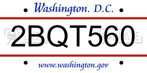2BQT560 District Of Columbia License Plate