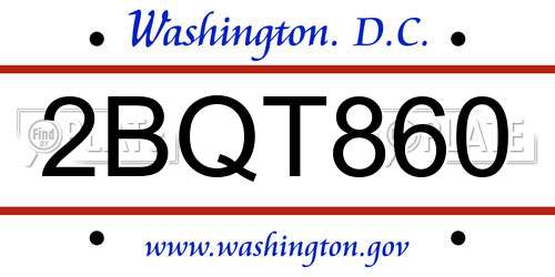 2BQT860 District Of Columbia License Plate
