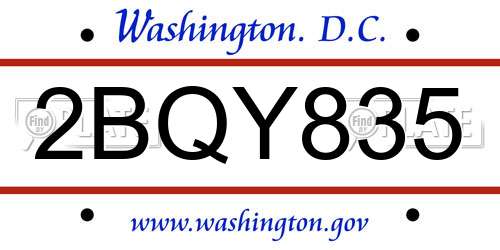2BQY835 District Of Columbia License Plate