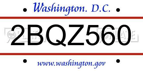 2BQZ560 District Of Columbia License Plate