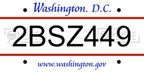2BSZ449 District Of Columbia License Plate