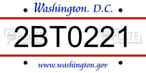 2BT0221 District Of Columbia License Plate